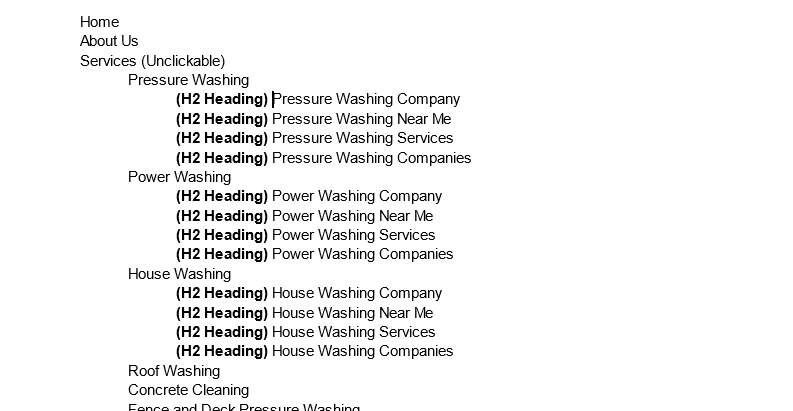 pressure washing website wireframe